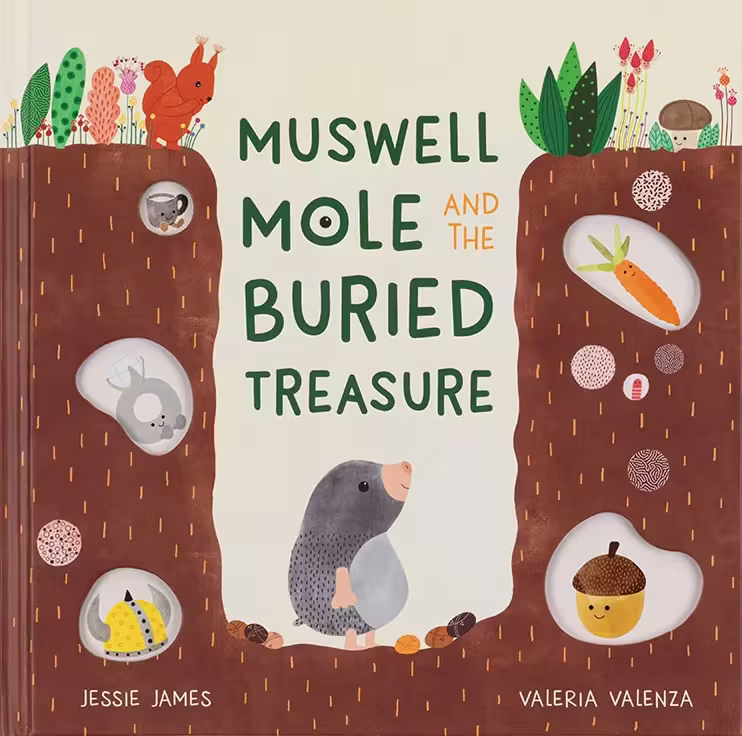 Muswell Mole and the Buried Treasure – picture book cover design by Victoria Vassiades